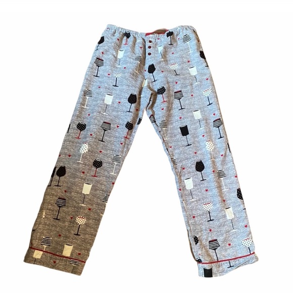 PJ Salvage Wine Glass Print Flannel Pajamas - Picture 4 of 10